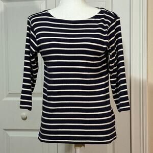 L.L. Bean Navy and White Striped Blouse
